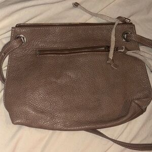 Roots Taupe Leather Crossbody Bag